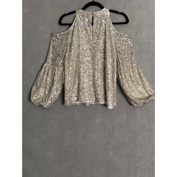 CeCe Women's Size Small Cold Shoulder Sequin Top NEW - Picture 5 of 7